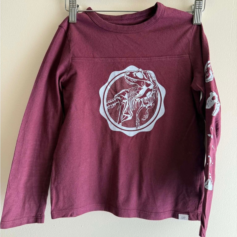 GAP Kids Burgundy Dinosaur Long Sleeve Tee